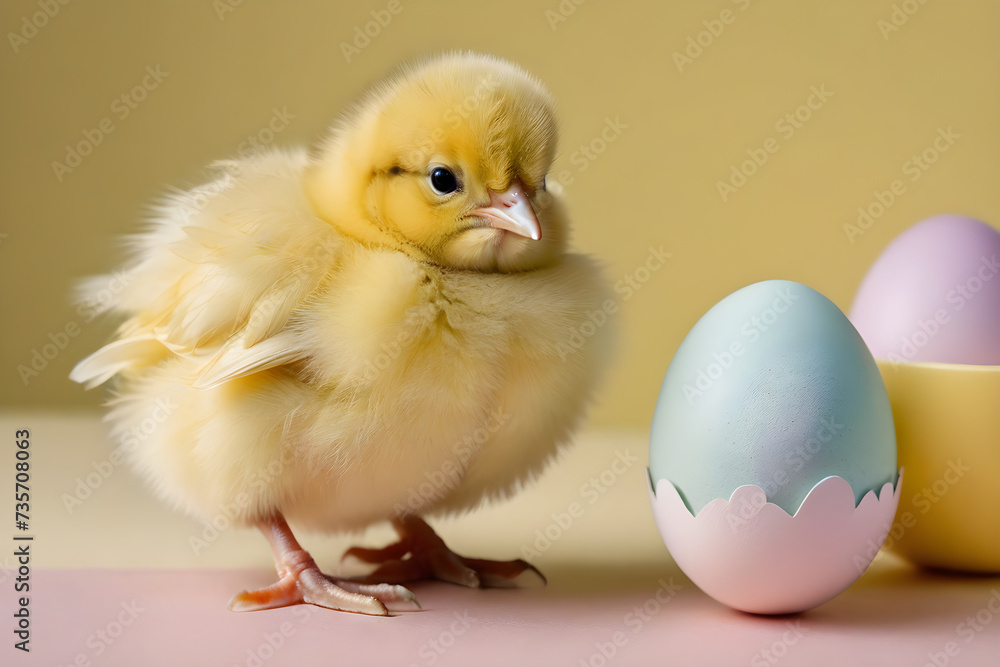 Easter, a chick and eggs. Generative AI Easter, a chick and eggs. Generative AI