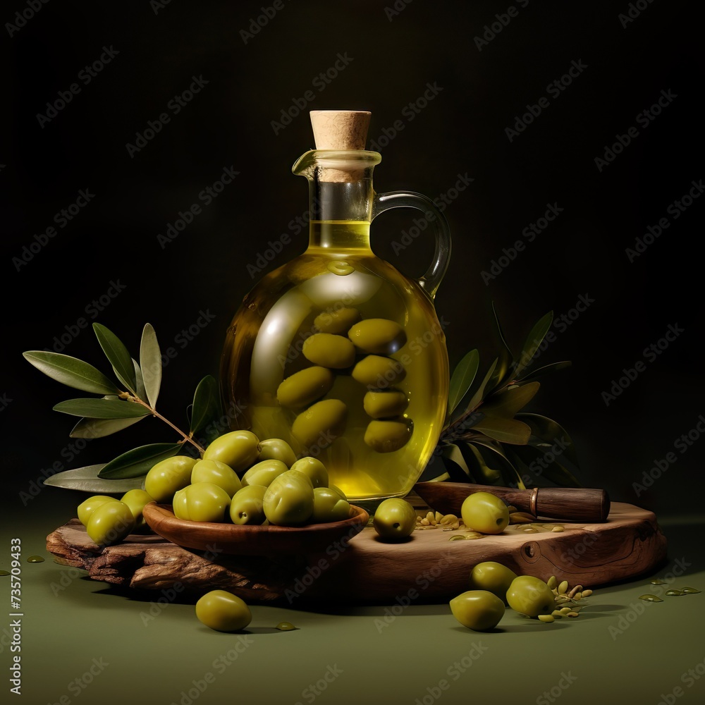 Olive oil with fresh olives Olive oil with fresh olives