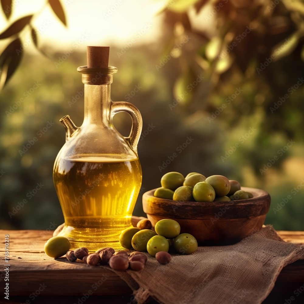 Olive oil with fresh olives Olive oil with fresh olives