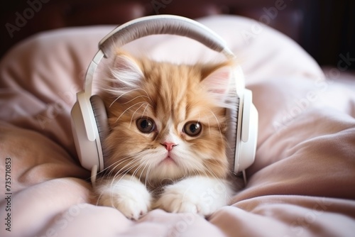 charming cat in stylish headphones - perfect for memes and feline lovers