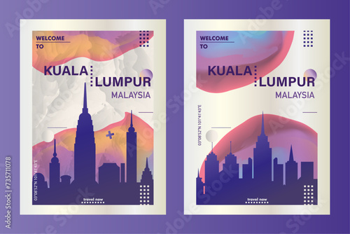 Kuala Lumpur city poster pack with abstract skyline, cityscape, landmark and attraction. Malaysia capital megapolis vector illustration layout set for vertical brochure, website, flyer, presentation