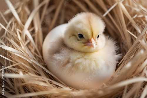 Easter, a chick sitting in a basket. Generative AI © 냥냥냥 난