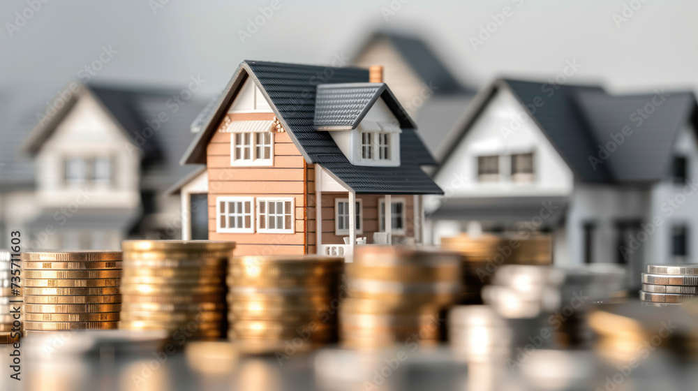 A striking composition featuring miniature house models against a backdrop of coin stacks, highlighting the strategic and lucrative aspect of real estate investments. A striking composition featuring miniature house models against a backdrop of coin stacks, highlighting the strategic and lucrative aspect of real estate investments.