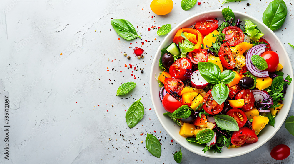 Bowl with tasty vegetable salad with copy space Bowl with tasty vegetable salad with copy space