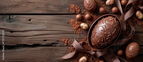 Delicious chocolate Easter celebration with an assortment of chocolate eggs and delectable treats