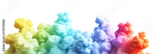 rainbow colored fluffy clouds, isolated on white. Generative Ai.