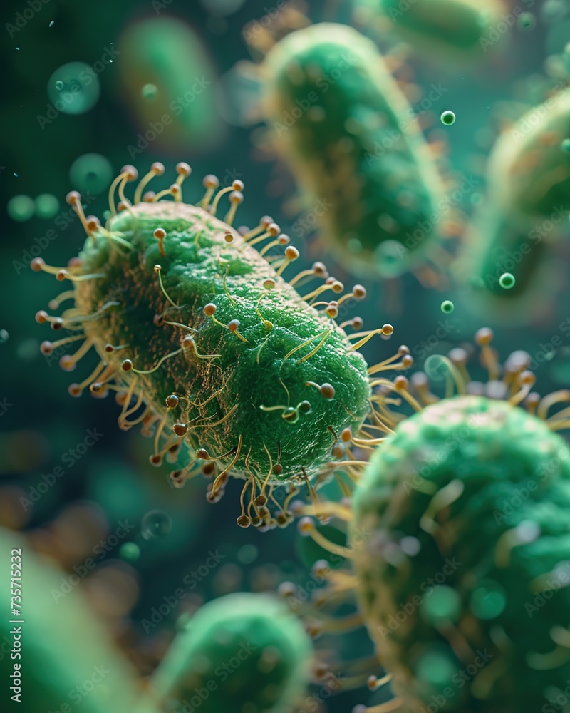 green virus and germs under a microscope