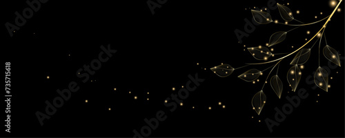 Golden Line art botany banner. Japanese style Hand drawn vector. Line art style design. Concept traditional Asian Card with space for text wedding, invitation, template card Golden frames.