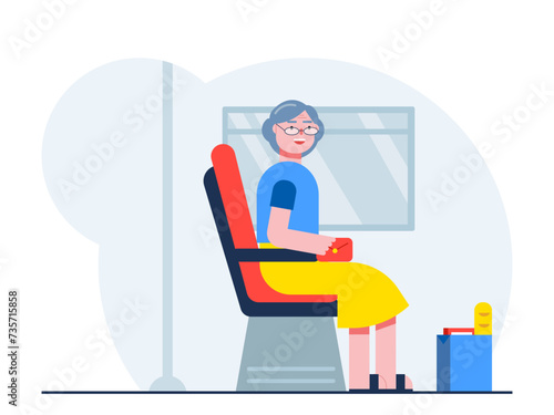Aged woman is sitting. Senior citizen vector illustration.
