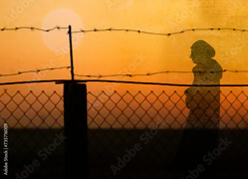 Refugee woman illustrated as a Silhouette in the camp