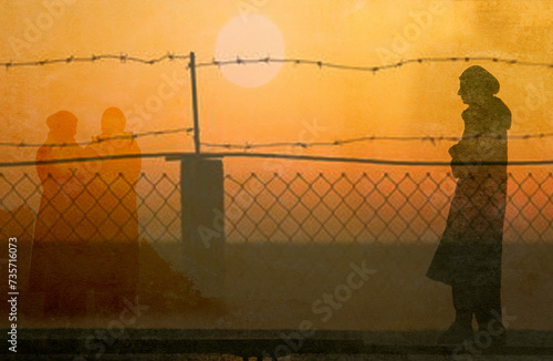 Refugee woman illustrated as a Silhouette in the camp