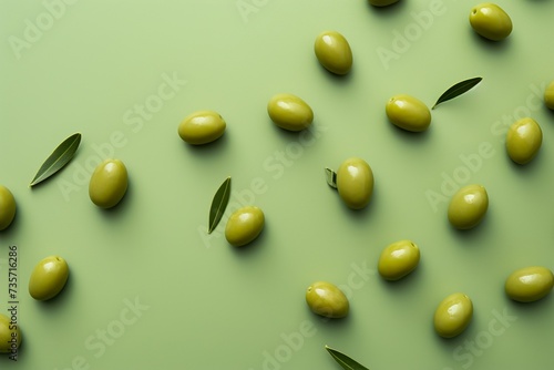 flat composition of olives on plain background