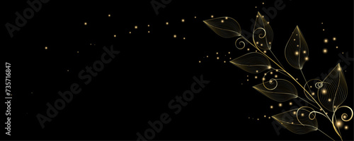 Golden Line art botany banner. Japanese style Hand drawn vector. Line art style design. Concept traditional Asian Card with space for text wedding, invitation, template card Golden frames.