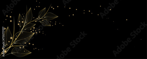 Golden Line art botany banner. Japanese style Hand drawn vector. Line art style design. Concept traditional Asian Card with space for text wedding, invitation, template card Golden frames.