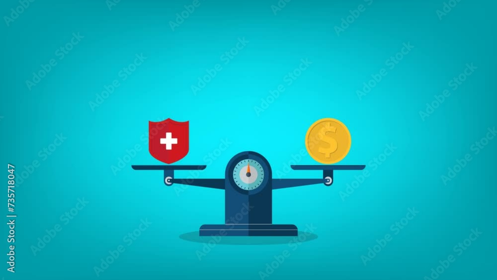 Medical cross and dollar coin on scales. Expensive health insurance concept. Medical cross and dollar coin on scales. Expensive health insurance concept.