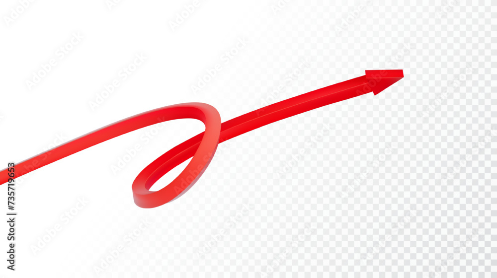 Realistic 3d Detailed Red Arrow on transparent background. Vector illustration for your graphic design. Eps 10