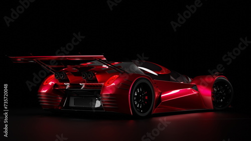 Futuristic sport car coupe in red on black background  supercar. 3d render