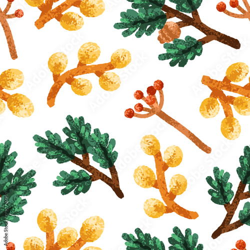 Forest branches pattern. Seamless nature background, repeating print with pla...