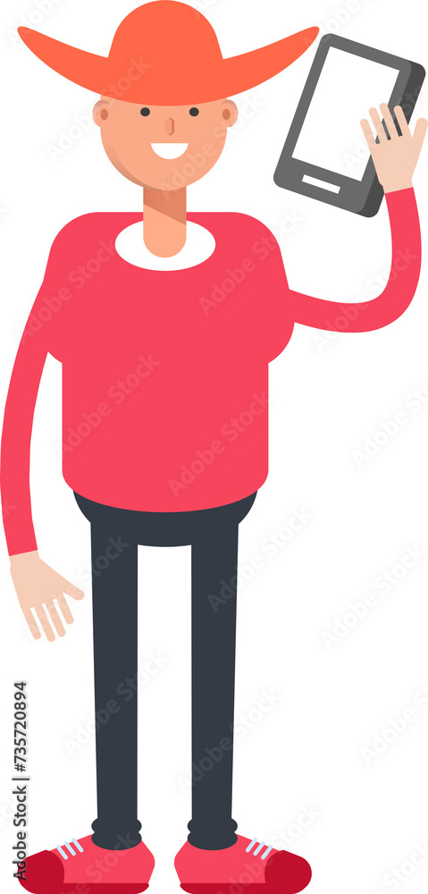 Naklejka premium Country Man Character Talking on Smartphone 