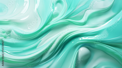 Bright abstract background. Flow of mint color paint with bubbles and lumps. Mint colored liquid. AI generative