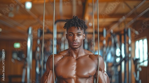 Man, an African American sports athlete, working out at the gym. © Sawitree88