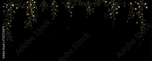 Golden Line art botany banner. Japanese style Hand drawn vector. Line art style design. Concept traditional Asian Card with space for text wedding, invitation, template card Golden frames.