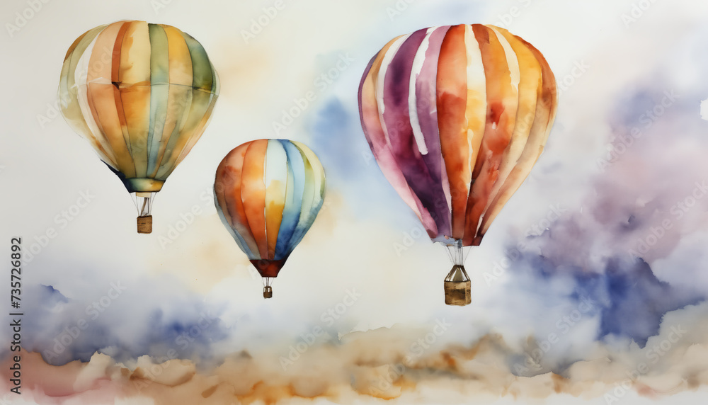 Naklejka premium Ethereal Watercolor Hot Air Balloons