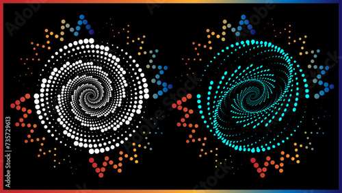 The vector dotted spiral vortex graphic is a visually interesting and complex image. The use of color, movement, and text all contribute to its overall effect.