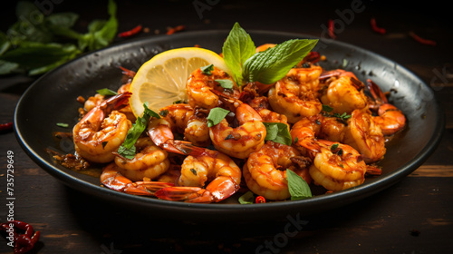 Pan-fried shrimps with herbs
