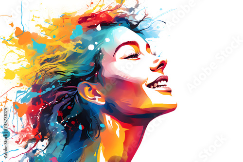 portrait of a woman with colorful splash painting, woman day concept. photo
