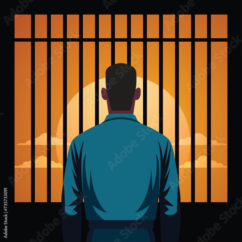 silhouette of a prisoner behind bars