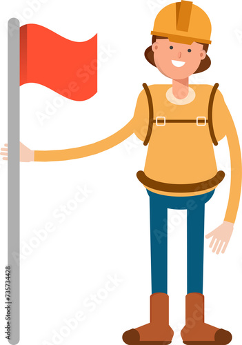Woman Mountaineer Character Holding Flag 