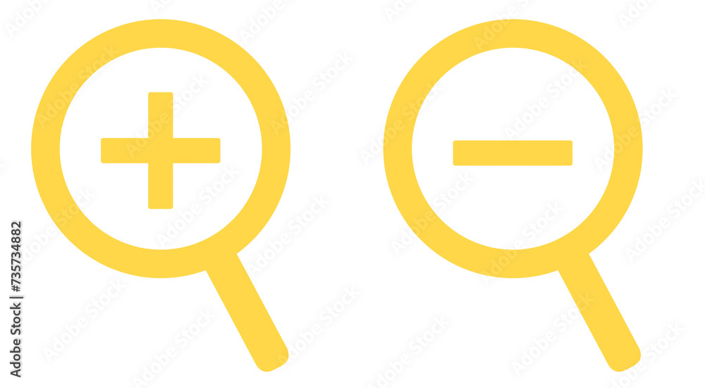 Fototapeta premium 黄色｜拡大と縮小の虫眼鏡アイコン