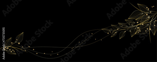 Golden Line art botany banner. Japanese style Hand drawn vector. Line art style design. Concept traditional Asian Card with space for text wedding, invitation, template card Golden frames.