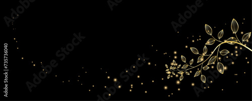 Golden Line art botany banner. Japanese style Hand drawn vector. Line art style design. Concept traditional Asian Card with space for text wedding, invitation, template card Golden frames.