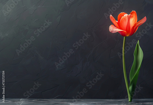 spring easter Template with Tulip Flower red on black background big empty space Memo Note minimalistic
