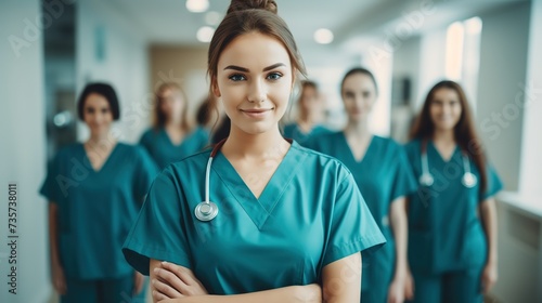 Portrait_of_a_young_nursing_student_standing_with_her friends ai genertaed image