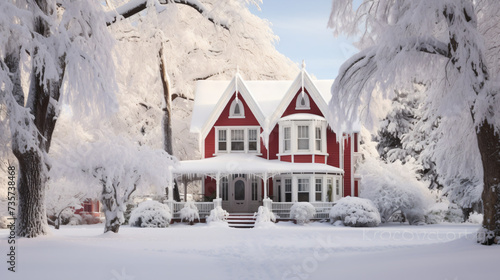 Snow covered American house