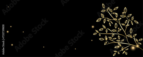 Golden Line art botany banner. Japanese style Hand drawn vector. Line art style design. Concept traditional Asian Card with space for text wedding, invitation, template card Golden frames.