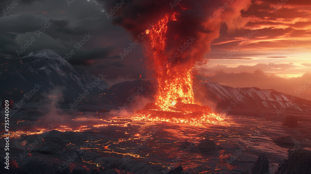 Dramatic volcanic erruption. AI generated