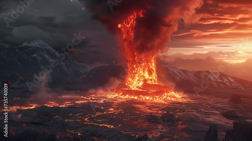 Dramatic volcanic erruption. AI generated photo