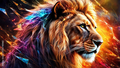 Immerse your space in creativity with a Colored Lion paint splash abstract art wallpaper  featuring vivid hues and dynamic design. AI Generated.