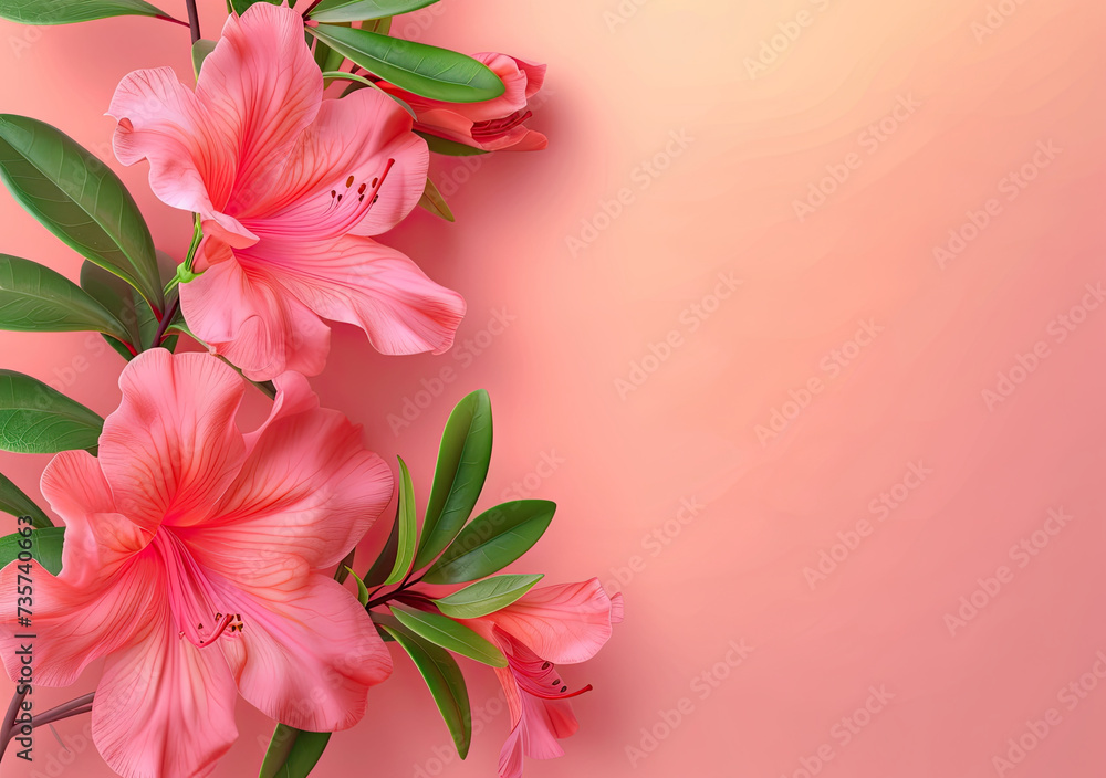 template with Azalea Flower red and pink empty space Memo Note minimalistic
