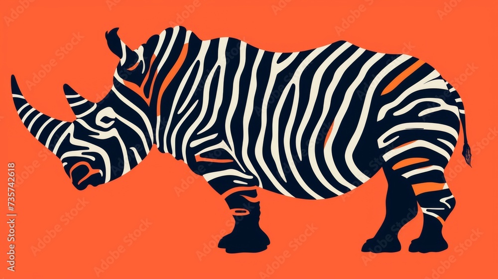 Fototapeta premium Vivid minimal illustration of a rhino in vector style. Animal art. Simple colors and contours.