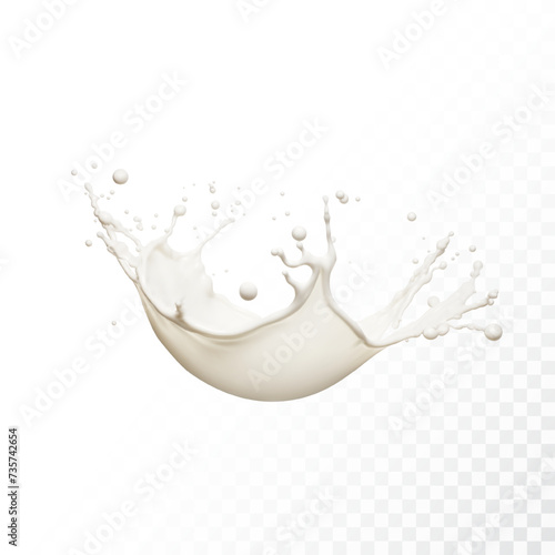 Milk splash isolated on transparent background. Realistic vector illustration.