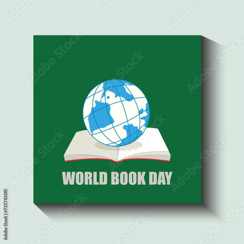 World book day illustration with books and objects reading