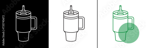 Stanley Cup Tumbler Icon Flat Outline Vector, EPS, PNG, JPEG in Black/White, Inverted Color, Green, for Web, Mobile Apps and UI.