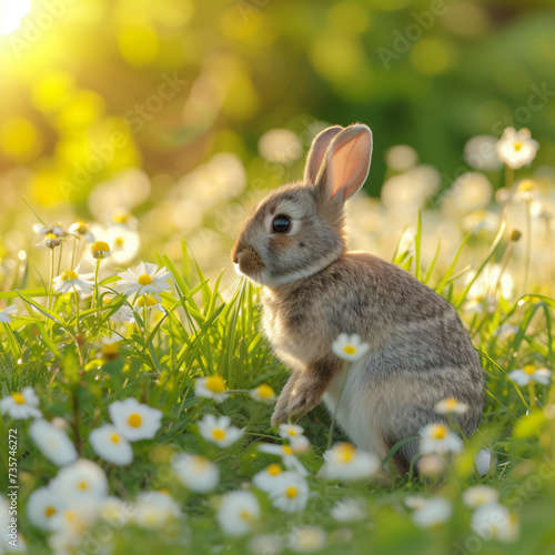 The rabbit sits