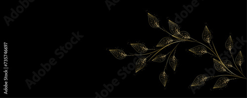 Golden Line art botany banner. Japanese style Hand drawn vector. Line art style design. Concept traditional Asian Card with space for text wedding, invitation, template card Golden frames.