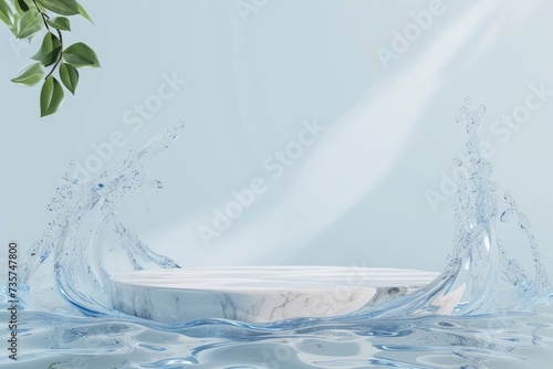 podium with water splash swirl product presentation